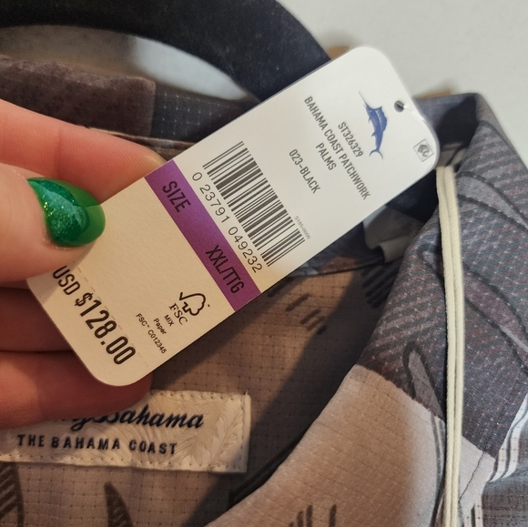 NWT Tommy Bahama Coast Patchwork Palms Grey Short Sleeve Button Shirt XXL - Picture 3 of 16